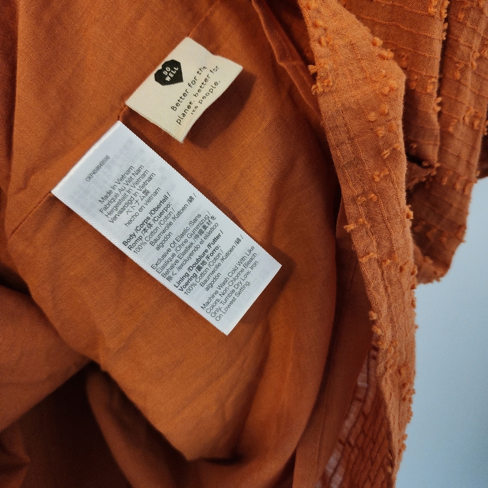 Madewell NWT Women's Mulled Cider Puff Sleeve Babydoll Cotton Orange Dress 10 - Picture 5 of 8